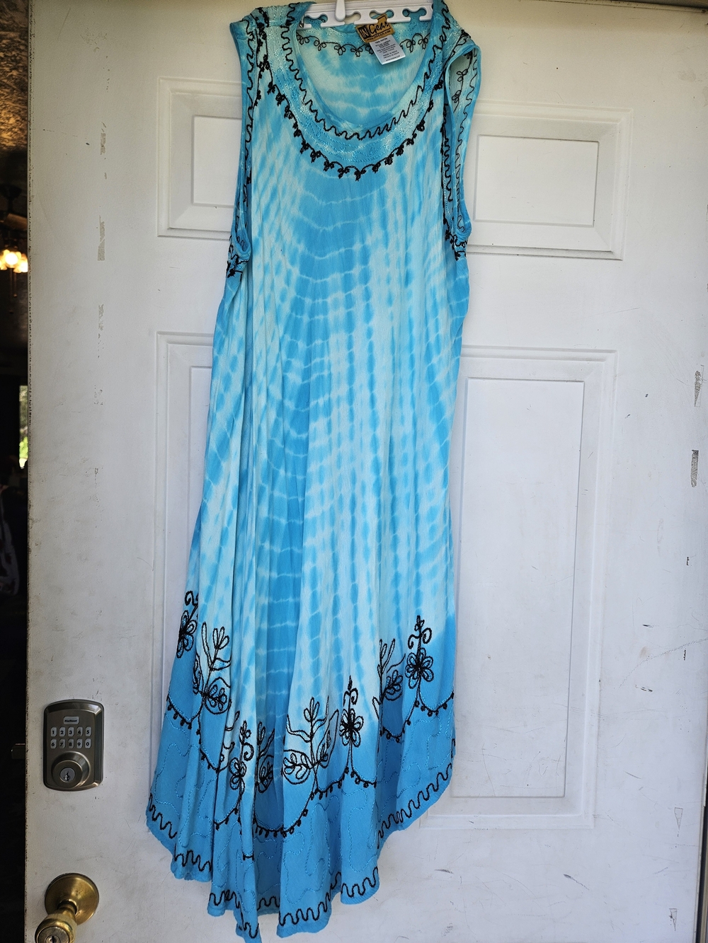 Ingear Blue Tie-Dye Sleeveless Maxi Dress with Black Embroidery